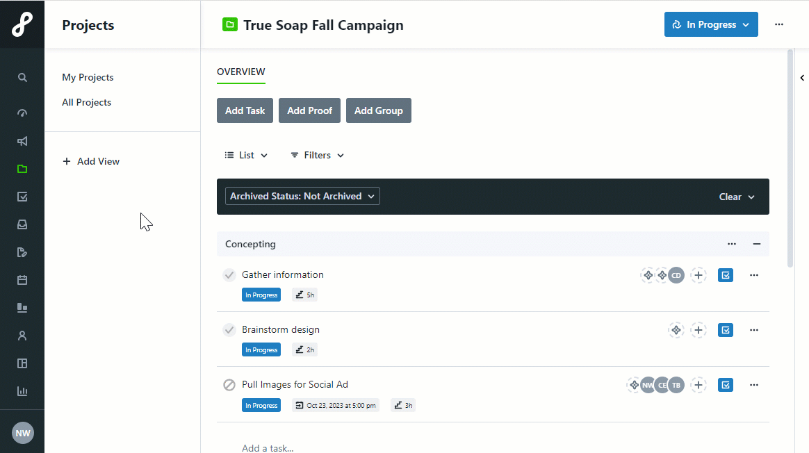 Bulk Actions in Projects