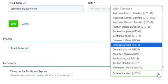 Time zone for Emails and Exports