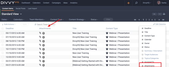 Content Interface Attachment(s) Column