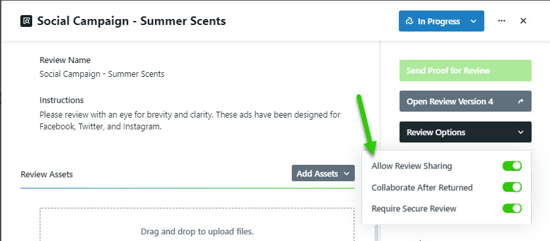 Allow Review Sharing toggle