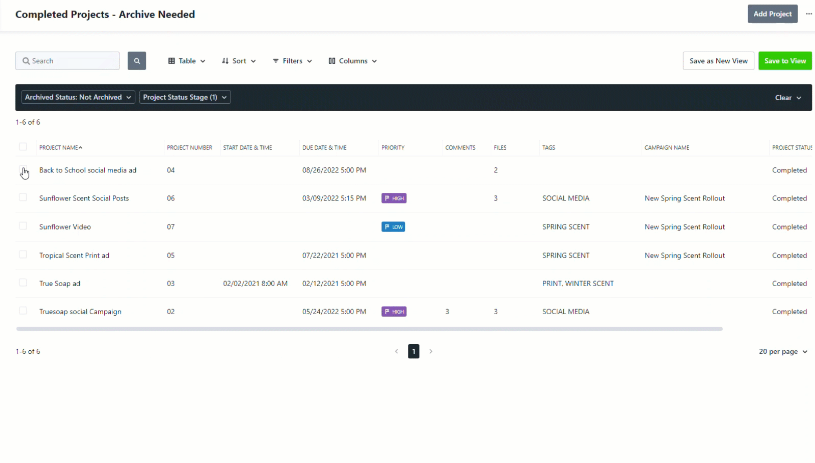 Bulk Action Archiving