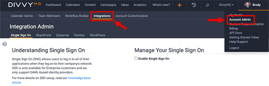 Integrations admin interface