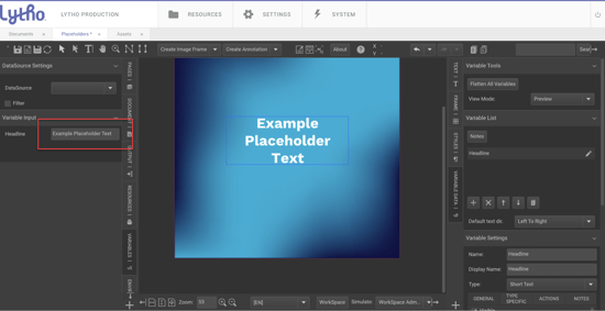 Adding text placeholders in CHILI BackOffice