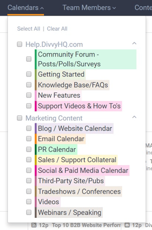 Calendars list