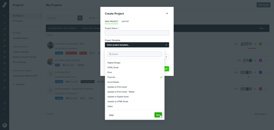 create project modal