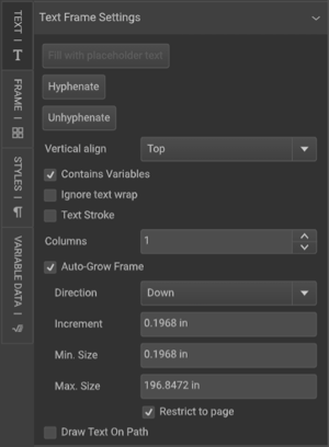 text frame options