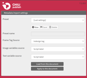 Chili metadata import panel