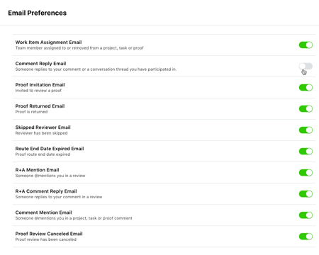 email notification preferences