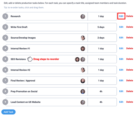 Reordering production tasks
