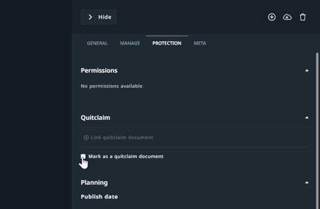 check box Mark as a quitclaim document