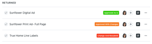 returned status in the list view