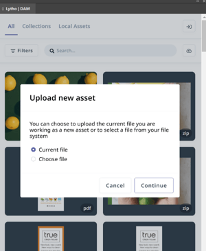 upload new asset pop up