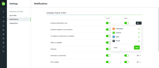 Notification toggles