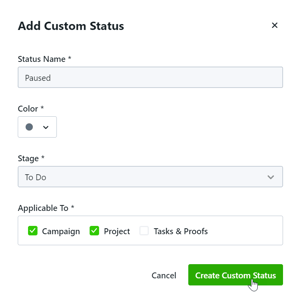 Create Custom Status button