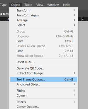 Text Frame Options