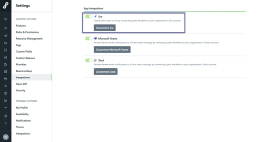 Jira integration toggle