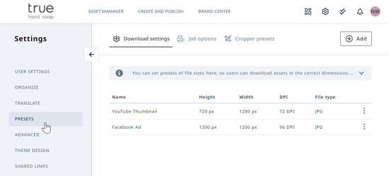 Download  settings tab
