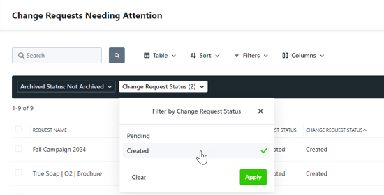  Change Requests  in custom views 