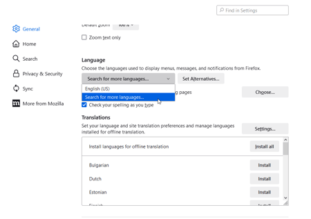 Language dropdown
