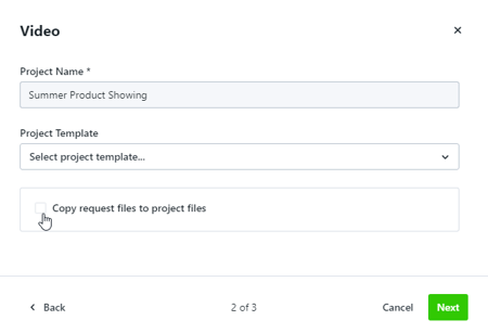 Copy Campaign Request Files to Projects checkbox