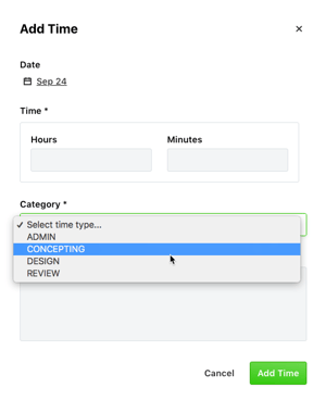 category dropdown