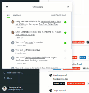 Notifications panel
