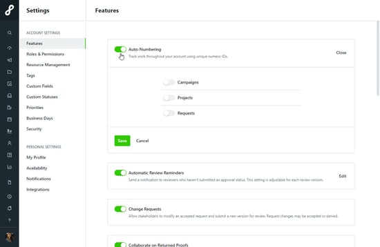 Auto-Numbering toggle