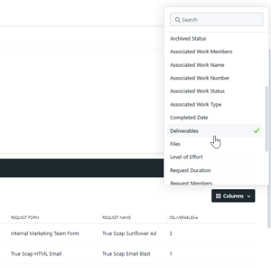 Deliverables in Request Custom Views and Reports