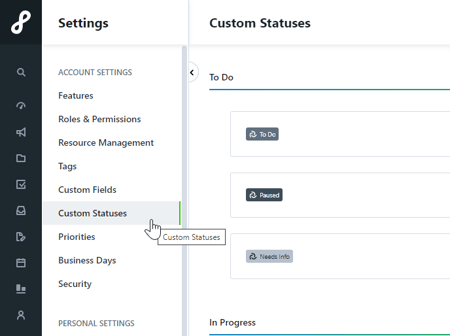 Custom Statuses panel