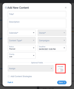private toggle on content item