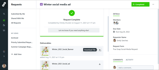 Accessing a Deliverable from a Completed Request